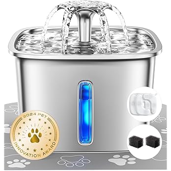 Veken Innovation Award Winner Stainless Steel Cat Water Fountain, 95oz/2.8L Automatic Pet Fountain Dog Water Dispenser with Replacement Filters & Silicone Mat, Gifts for Cats, Dogs (Silver) — image 7