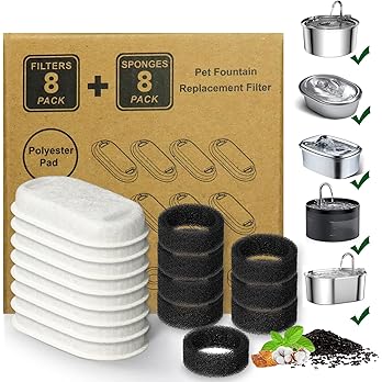 Cat Water Fountain Filter,16 Pack Cat Fountain Replacement Filters for Stainless Steel 67oz/2L Adjustable Water Flow Pet Water Fountain,Dog Water Fountain (8+8 Pack) — image 7