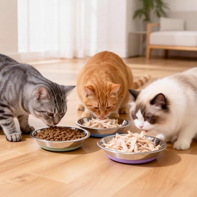 [8 Pack] Stainless Steel Cat Bowls, Cat Dishes Whisker Friendly with Non-Slip Silicone Bottom, Easy to Clean, 5.5" Shallow Wide Cat Food and Water Feeding Bowl for Indoor Outdoor Cats — image 7