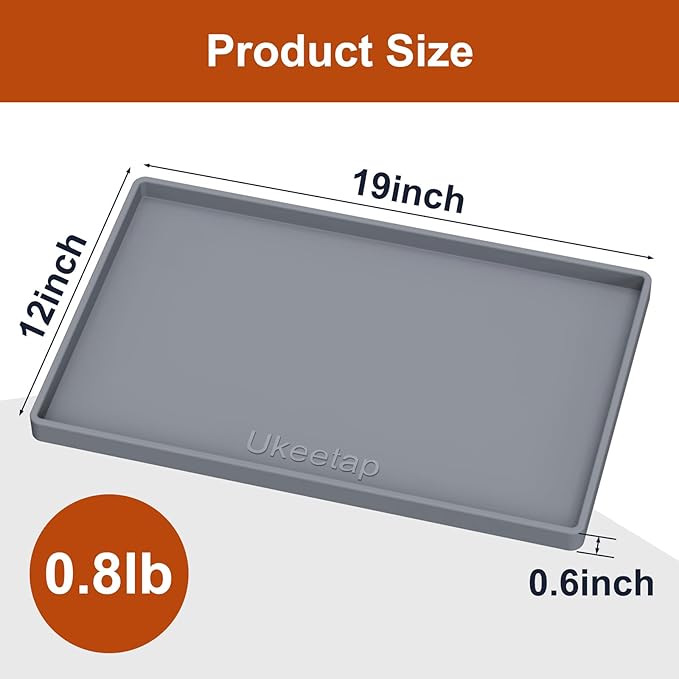 ukeetap Extra Thick Silicone Mat Waterproof with Raised Edge 19” x 12”, BPA Free Non-Slip Dog & Cat Food Mat, Feeding Mat for Food and Water Bowls, Spill Proof Mat to Protect Floors, Gray — image 7