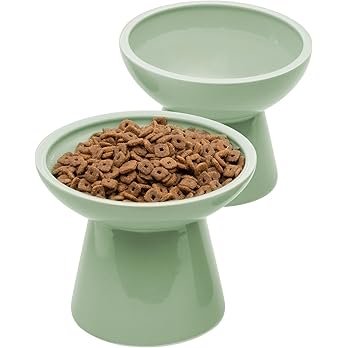 CEEFU 2 Elevated Ceramic Cat Bowls Extra Wide for Food & Water – Whisker Fatigue Shallow Food Dish, Lead & Cadmium-Free, Raised Height for Cats, Sage Green — image 7
