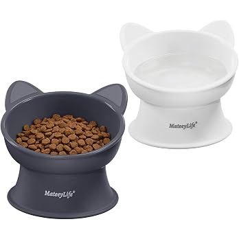MateeyLife Elevated Cat Bowls, 2P Raised Food and Water Bowl Set for Indoor Cats & Small Dogs, Whisker Fatigue Cat Bowl, Anti Vomit Feeding Pet Bowls, 6 oz Each, Dishwasher Safe - White & Grey — image 7