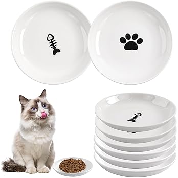6 Pack Cat Food Bowl, Ceramic Cat Bowls, Anti Whisker Fatigue Cats Bowl Set,5.5 Inches Shallow Wide Kitten Plates for Food and Water (White-A) — image 7