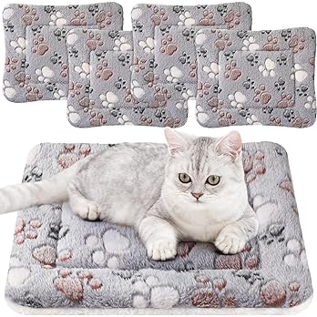 Tuanse 4 Pack Ultra Soft Dog Cat Bed Mat Small Animal Guinea Pig Bed with Cute Print Reversible Fleece Dog Crate Kennel Pad Cozy Washable Thickened Hamster Pet Beds Mat(13 x 19 Inches,Light Gray) — image 7