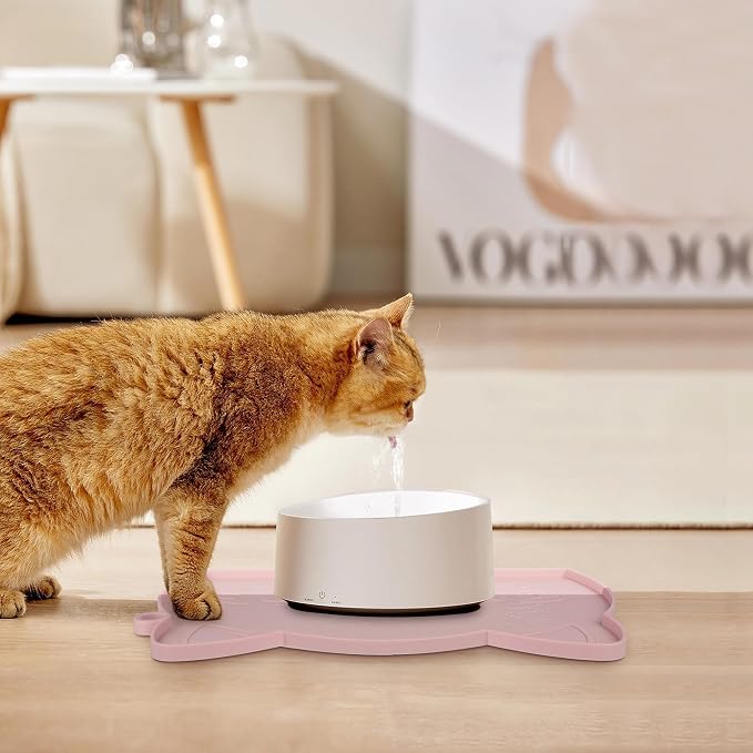 Coomazy Cat Food & Water Mat, Thicker Non-Slip Silicone Mat with Raised Edge (Pink, Medium) — image 7