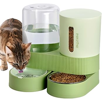 2 Pack Automatic Cat Feeder Stainless Steel Water Dispenser Gravity Food Feeder and Waterer Set with Pet Food Bowl for Small Medium Kitten Puppy Pets Large Capacity(Green) — image 7