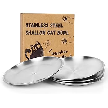 4-Pack Stainless Steel Cat Food Bowls, Shallow Whisker-Friendly Non-Slip Silicone Base Metal Dishes, Easy to Clean Indoor Feeding Flat Plates for Cat, Kitten, Small Dog (6.7") — image 7