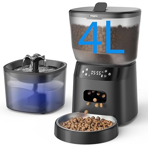 Automatic Cat Feeder and Water Fountain, 4L/16Cups Pet Dry Food Dispenser 2L Water Dispenser, Locking Lid, Programmable Timer 6 Daily Meals, 10s Voice Recorder, Cat Accessories for Puppy Kitten — image 8