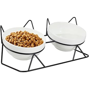 Elevated Tilted Cat Bowls for Indoor Cats，Raised Ceramic Cat Bowl Elevated 15°,Pet Feeding Bowls for Food and Water Anti Vomiting Bowl(Double Ceramics and Tilt Shelf) Suitable — image 8