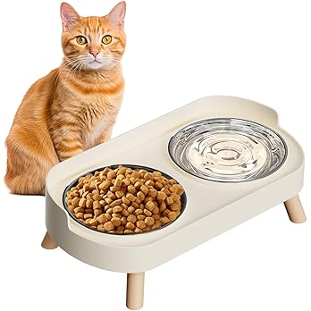 Elevated Cat Bowl, Raised Cat Food and Water Bowl Set for Indoor Cats, Splash Proof with 2 Stainless Steel Pet Food Bowls for Cats and Puppies, Whisker Fatigue and Dishwasher Safe - White — image 8