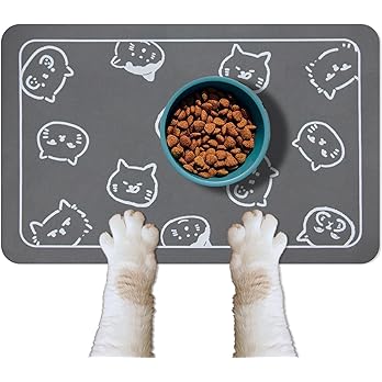 YCT Cat Food Mat for Pet Dog Feeting Mats, Cat Mat for Food and Water, Non-Slip Super Absorbent, with Multiple cat Heads Logo，18.1 x 11.8 inches, Dark Grey — image 8