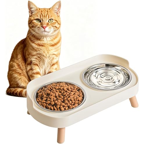 Elevated Cat Bowls with Food Mat, Splash Proof Anti Vomiting Raised Cat Food and Water Bowl Set, 2 Stainless Steel Dishes for Cats and Puppy, Pet Bowl for Indoor Cats White — image 8