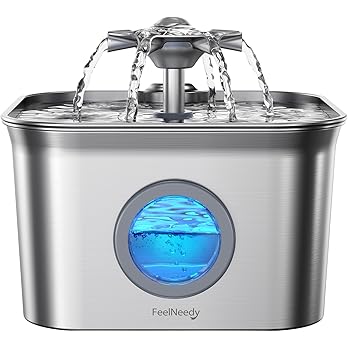 Stainless Steel Cat Water Fountain, 99oz/2.8L Auto Pet Drinking Fountain with 20dB Ultra-Quiet Pump- Ideal for Timid Pets, LED Water Level Window, Dishwasher Safe, 24/7 Circulating Flow - FEELNEEDY — image 8