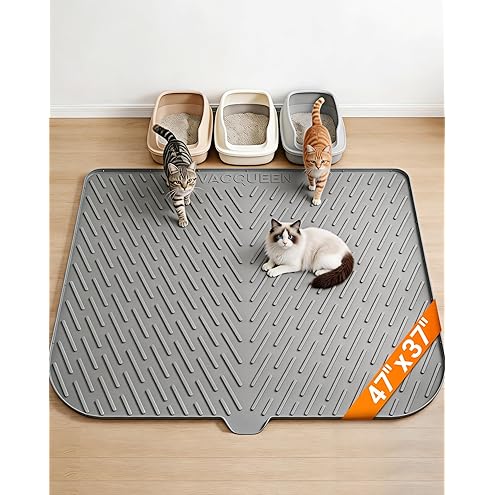 Large Cat Litter Mat for Litter Box, 47"×33" Double Layer Trapping Mat, Non-Slip Water Proof Kitty Litter Pad, Grey — image 8
