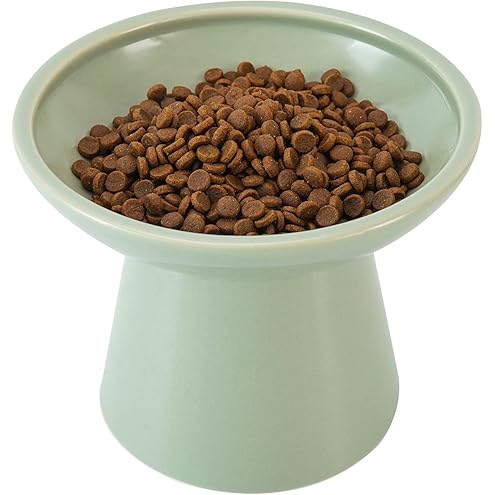 CEEFU 2 Elevated Ceramic Cat Bowls Extra Wide for Food & Water – Whisker Fatigue Shallow Food Dish, Lead & Cadmium-Free, Raised Height for Cats, Sage Green — image 9