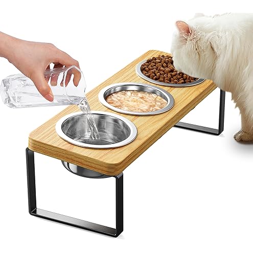 Bamboo Elevated Cat Bowls, 3 Stainless Steel Raised Cat Bowl with Stand, 15°Tilted Cat Feeding Station, Cat Food and Water Bowl Set for Small Cats, Anti Vomitting, Whisker Fatigue (Natural) — image 9