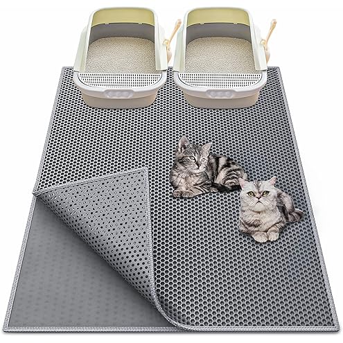 Large Cat Litter Mat for Litter Box, 47"×33" Double Layer Trapping Mat, Non-Slip Water Proof Kitty Litter Pad, Grey — image 9