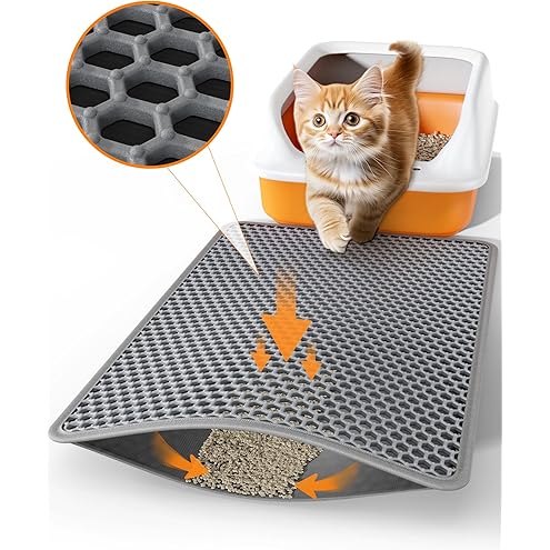 27" x 19" Cat Litter Mat - Ultra-Large Litter Box Mat with Double Layers, Urine-Proof and Non-Slip Litter Trapping Mat, Easy to Clean Kitty Litter Mats for Floor, Scatter Control, Grey — image 9