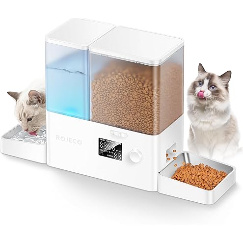 JUNSPOW Automatic Cat Feeder 2-in-1 Set, Gravity Cat Food Feeder and Water Dispenser, Dog Feeding & Watering Supply with Stailess Steel Bowls, Large Capacity Low Noise, White — image 9