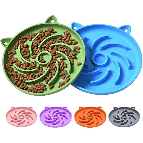 Bifeaw Slow Feeder Cat Bowl, Easy to Clean Silicone Bowl, Ideal for Dry and Wet Food (Green and Blue) — image 9