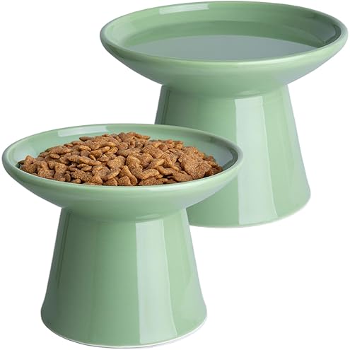 CEEFU 2 Elevated Ceramic Cat Bowls Extra Wide for Food & Water – Whisker Fatigue Shallow Food Dish, Lead & Cadmium-Free, Raised Height for Cats, Sage Green — image 10