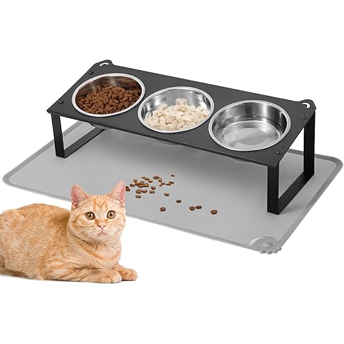 Bamboo Elevated Cat Bowls, 3 Stainless Steel Raised Cat Bowl with Stand, 15°Tilted Cat Feeding Station, Cat Food and Water Bowl Set for Small Cats, Anti Vomitting, Whisker Fatigue (Natural) — image 10
