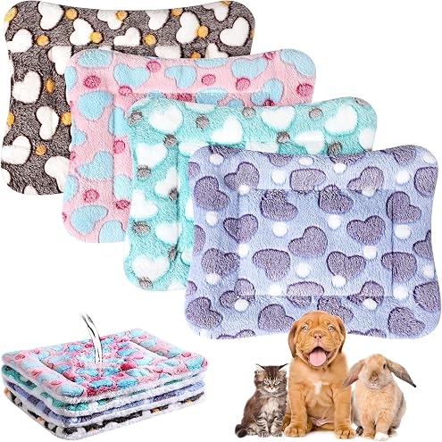 Tuanse 4 Pack Ultra Soft Dog Cat Bed Mat Small Animal Guinea Pig Bed with Cute Print Reversible Fleece Dog Crate Kennel Pad Cozy Washable Thickened Hamster Pet Beds Mat(13 x 19 Inches,Light Gray) — image 10