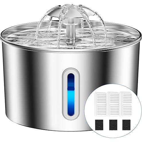Stainless Steel Cat Water Fountain, 99oz/2.8L Auto Pet Drinking Fountain with 20dB Ultra-Quiet Pump- Ideal for Timid Pets, LED Water Level Window, Dishwasher Safe, 24/7 Circulating Flow - FEELNEEDY — image 12
