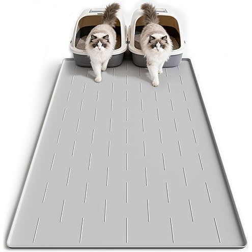 Garoopion Cat Litter Box Mat, Large 40" X 28" Litter Trapping Mat for Cats, Waterproof Silicone Pad for Floor, Gray — image 10
