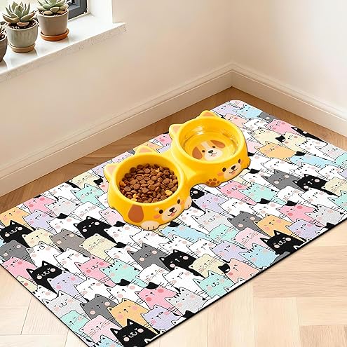 YCT Cat Food Mat for Pet Dog Feeting Mats, Cat Mat for Food and Water, Non-Slip Super Absorbent, with Multiple cat Heads Logo，18.1 x 11.8 inches, Dark Grey — image 11