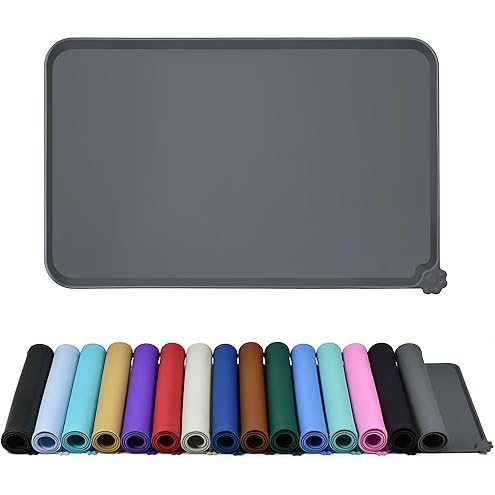 GORILLA GRIP 100% Waterproof Raised Edge BPA Free Silicone Pet Feeding Mat, Dog Cat Food Mats Contain Spills Protects Floors, Placemats for Cats and Dogs Water Bowl, Pets Accessories 18.5x11.5 Gray — image 12