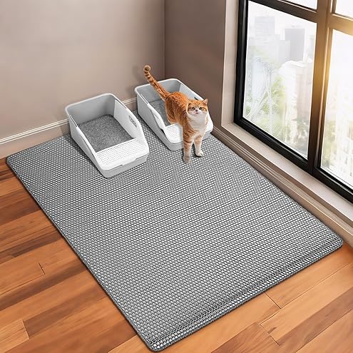 Large Cat Litter Mat for Litter Box, 47"×33" Double Layer Trapping Mat, Non-Slip Water Proof Kitty Litter Pad, Grey — image 11