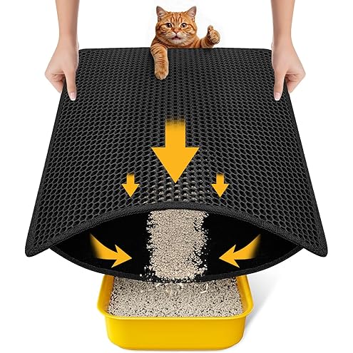 Cat Litter Mat, 24x18 Inches Large Double Layer Honeycomb Cat Litter Trapping Mat, Non Slip Waterproof Urine Proof Cat Litter Box Mat for Floor, Kitty Litter Rug, Cat Supplies, Black — image 11
