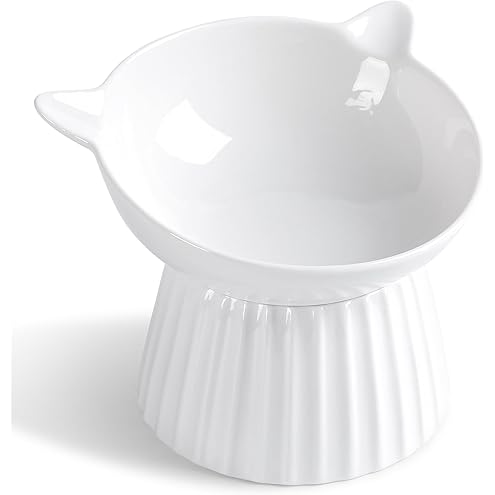 LoeJan Elevated Cat Food Bowl, 5 Oz Ceramic Raised and Tilted Water Bowl, Anti Vomiting and Protect Pets' Spines Dishes for Small Dog, Fat Faced Cat, Kitten (White, 1 Pack) — image 11
