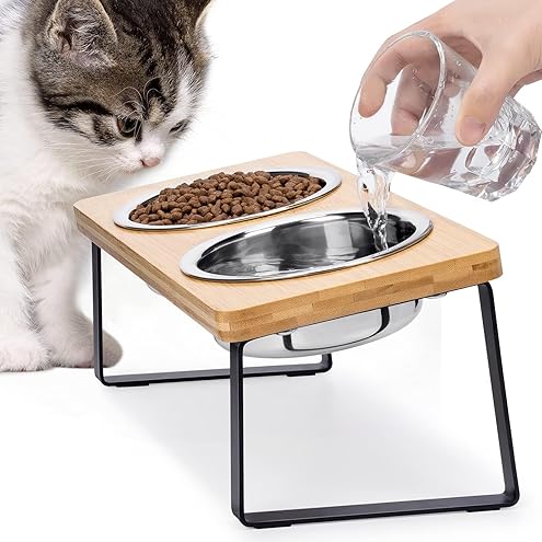 Upgraded Elevated Cat Bowls with Food Mat,15°Tilted Stand Anti Vomiting Raised Cat Dishes for Food and Water,2 Stainless Steel Bowls for Cats and Puppy — image 11