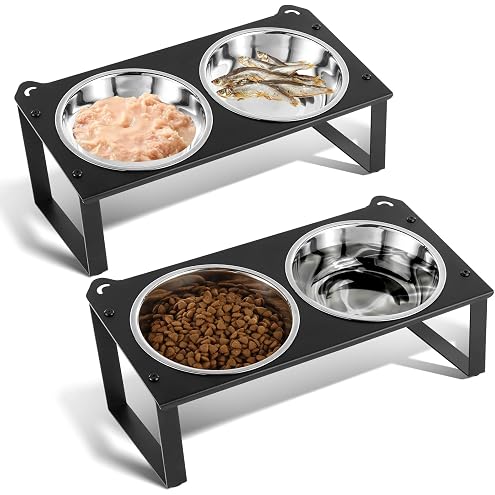 Upgraded Elevated Cat Bowls with Food Mat,15°Tilted Stand Anti Vomiting Raised Cat Dishes for Food and Water,2 Stainless Steel Bowls for Cats and Puppy（Black） — image 11