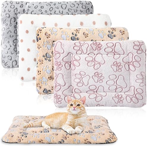 Tuanse 4 Pack Ultra Soft Dog Cat Bed Mat Small Animal Guinea Pig Bed with Cute Print Reversible Fleece Dog Crate Kennel Pad Cozy Washable Thickened Hamster Pet Beds Mat(13 x 19 Inches,Light Gray) — image 11