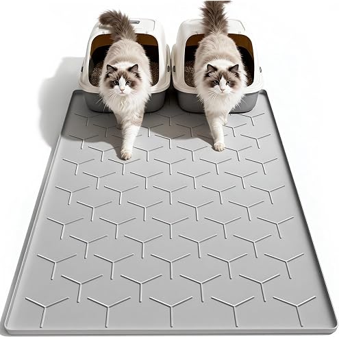 Pieviev Silicone Cat Litter Trapping Mat, 34''x22'' Large Cat Litter Mat, Easy to Clean & Soft on Kitty Paws, Waterproof Kitty Litter Pads for Indoor Cats, Dark Grey — image 11