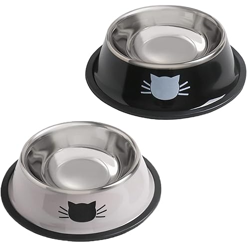 Serentive 2 Pcs Non-Slip Stainless Steel Small Food Bowls - Unbreakable, Thicken Cat Feeder, 7 Oz Dishes - Suitable for Indoor Small Pets - Removable Rubber Base, Easily Clean, Lovely Color — image 11