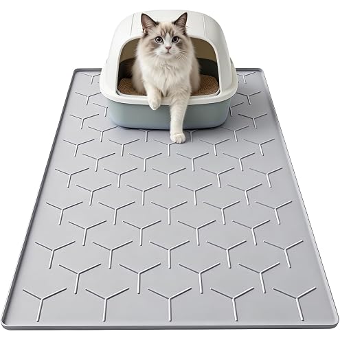 Pieviev Silicone Cat Litter Trapping Mat, 34''x22'' Large Cat Litter Mat, Easy to Clean & Soft on Kitty Paws, Waterproof Kitty Litter Pads for Indoor Cats, Dark Grey — image 12