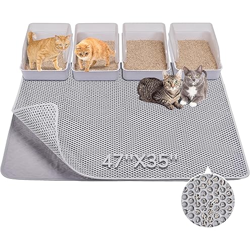 Large Cat Litter Mat for Litter Box, 47"×33" Double Layer Trapping Mat, Non-Slip Water Proof Kitty Litter Pad, Grey — image 12
