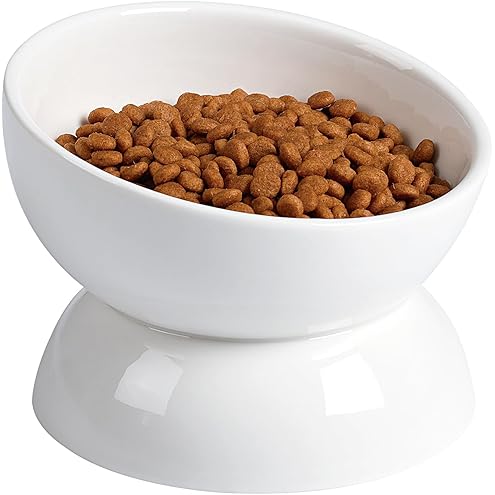 LoeJan Elevated Cat Food Bowl, 5 Oz Ceramic Raised and Tilted Water Bowl, Anti Vomiting and Protect Pets' Spines Dishes for Small Dog, Fat Faced Cat, Kitten (White, 1 Pack) — image 12