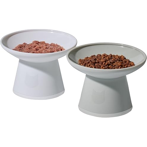 Kitty City Elevated Cat Bowls (Set of 2), Whisker-Friendly Raised Cat Food & Water Dishes, Modern Pedestal Design, Dishwasher Safe, 6.5 oz Each – White & Gray — image 13