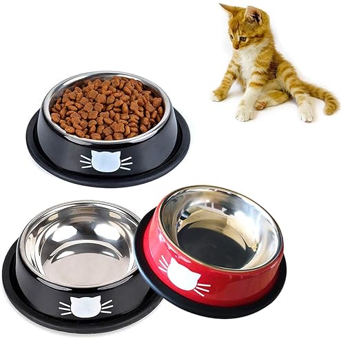Serentive 2 Pcs Non-Slip Stainless Steel Small Food Bowls - Unbreakable, Thicken Cat Feeder, 7 Oz Dishes - Suitable for Indoor Small Pets - Removable Rubber Base, Easily Clean, Lovely Color — image 12