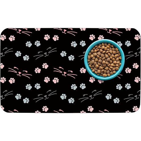 YCT Cat Food Mat for Pet Dog Feeting Mats, Cat Mat for Food and Water, Non-Slip Super Absorbent, with Multiple cat Heads Logo，18.1 x 11.8 inches, Dark Grey — image 12