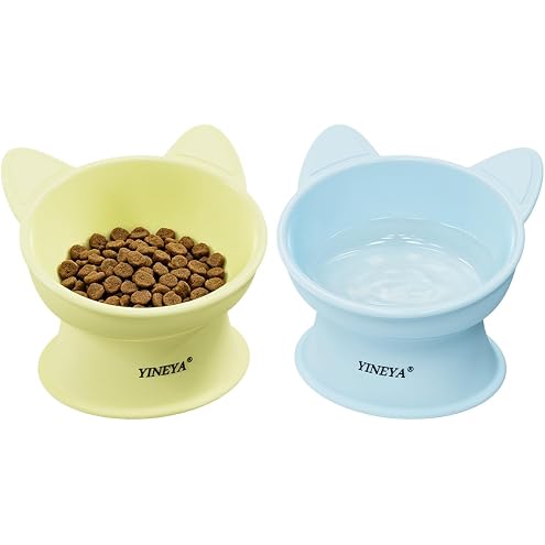 MateeyLife Elevated Cat Bowls, 2P Raised Food and Water Bowl Set for Indoor Cats & Small Dogs, Whisker Fatigue Cat Bowl, Anti Vomit Feeding Pet Bowls, 6 oz Each, Dishwasher Safe - White & Grey — image 12