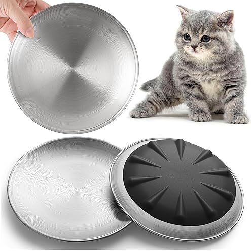 4-Pack Stainless Steel Cat Food Bowls, Shallow Whisker-Friendly Non-Slip Silicone Base Metal Dishes, Easy to Clean Indoor Feeding Flat Plates for Cat, Kitten, Small Dog (6.7") — image 13