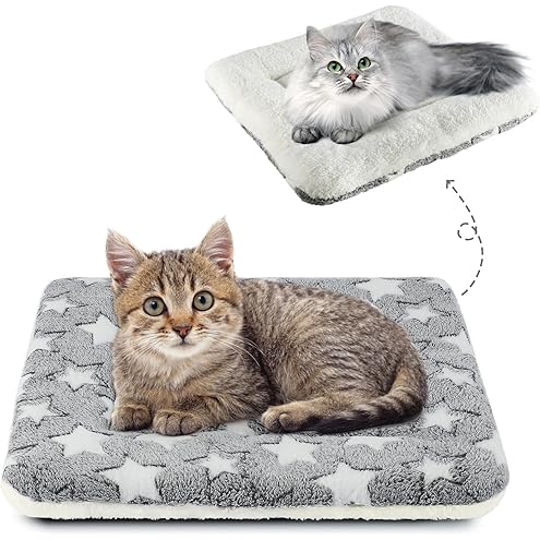Tuanse 4 Pack Ultra Soft Dog Cat Bed Mat Small Animal Guinea Pig Bed with Cute Print Reversible Fleece Dog Crate Kennel Pad Cozy Washable Thickened Hamster Pet Beds Mat(13 x 19 Inches,Light Gray) — image 13