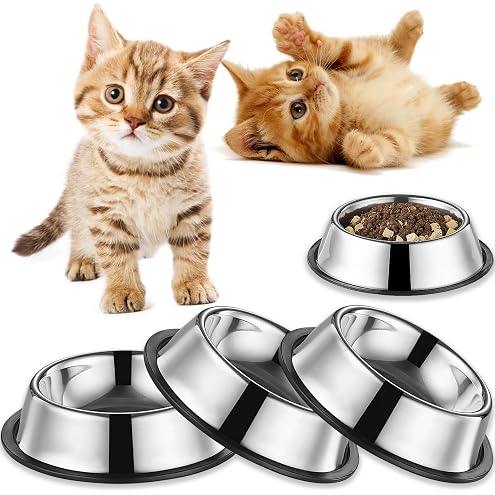 Serentive 2 Pcs Non-Slip Stainless Steel Small Cat Food Bowls - Unbreakable, Thicken 7 Oz Cat Dishes - Indoor, Removable Rubber Base, Easily Clean, Lovely Color — image 13