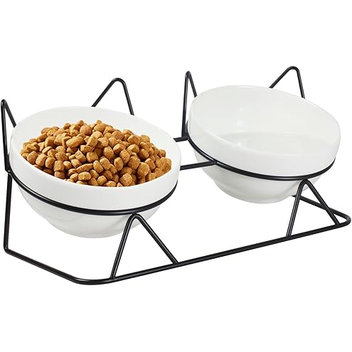Elevated Cat Bowl, Raised Cat Food and Water Bowl Set for Indoor Cats, Splash Proof with 2 Stainless Steel Pet Food Bowls for Cats and Puppies, Whisker Fatigue and Dishwasher Safe - White — image 13